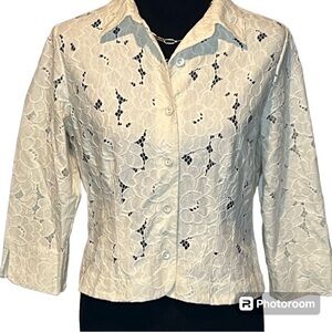 CAbi Cream Lace Button-Up Top